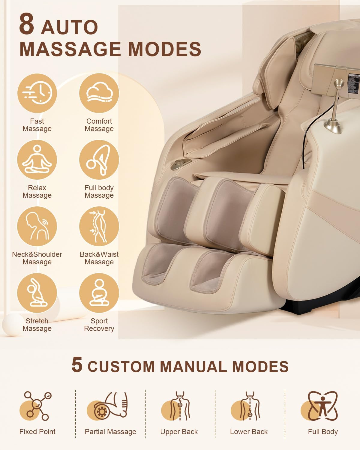 RELX 2026 Massage Chair Full Body, Zero Gravity Airbag Shiatsu Massage Chair with SL-Track, Heating, AI Control, Body Scan, 13 Modes, Foot Rollers, and Deep Yoga Stretch (Beige)