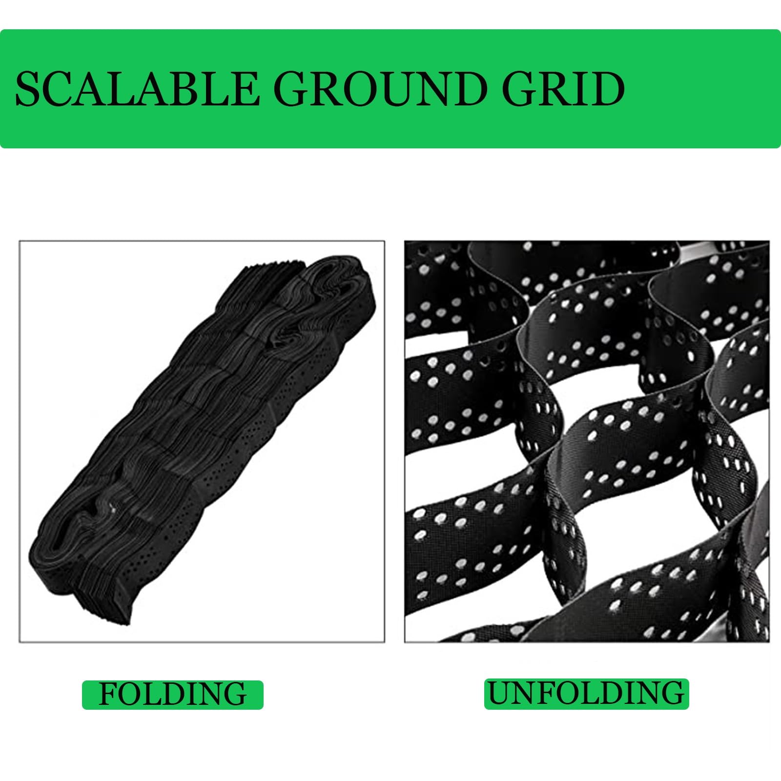 Griglia di stabilizzazione per vialetto e capannone, spessa 2,4 x 6,7 m, griglie nere resistenti per veicoli leggeri, soluzioni di parcheggio su erba e ghiaia, altezza 10 cm