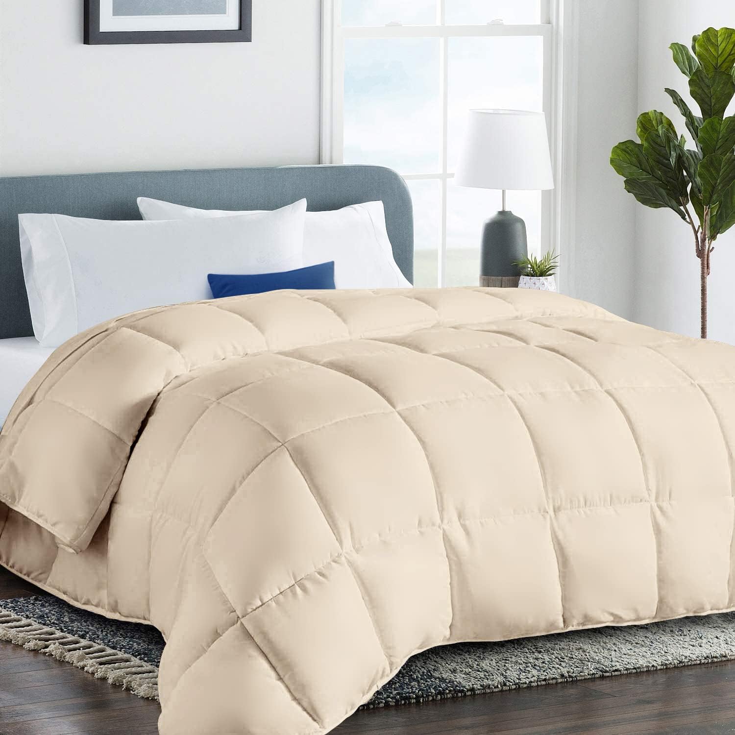 cohome twin xl 2100 series cooling down alternative comforter - quilted duvet insert with corner tabs all-season - soft luxury hotel comforter - reversible - machine washable - beige