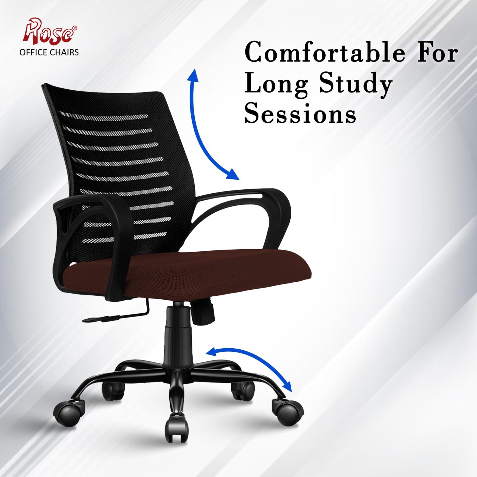 ROSE® Elite | 3 Years Brand Warranty | Ergonomic Office Chair, Study, WFH, Revolving, Rolling, Desk, Task, Laptop, Student Chair (Brown Seat & Black Back, Elite Classic MB) 3