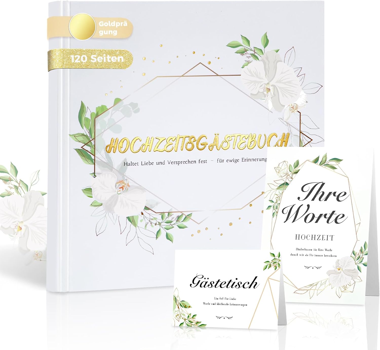 Wedding Guest Book Set 20 x 20 cm Hard Cover 120 Blank Pages Eucalyptus