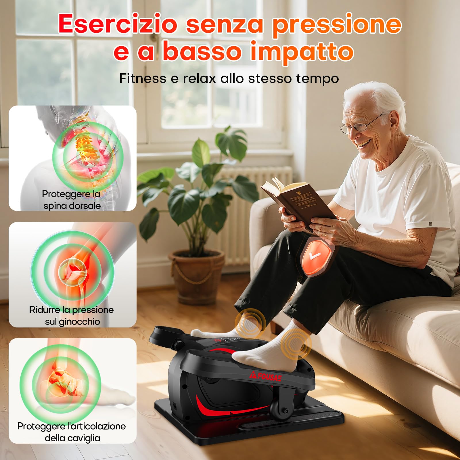 FOUSAE Ellittica Elettrico, 2 in 1 Pedaliera Elettrica con 15 velocità Regolabili e 3 modalità Automatiche, Cross Trainer da Seduti con Telecomando, Pedaliera per Anziani Silenzioso e Portatile