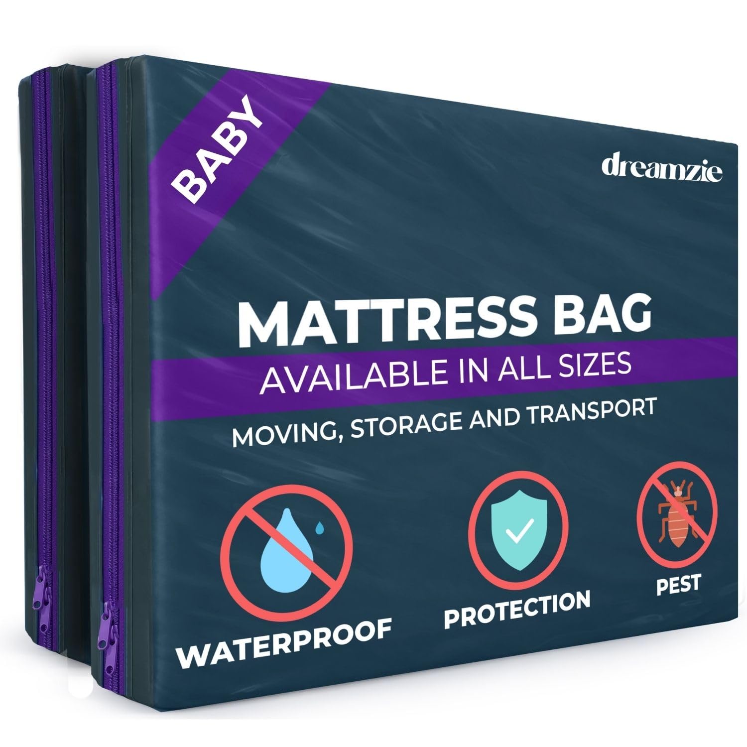 Dreamzie Petrol Blue Baby Mattress Cover For Moving, Mattress Storage Bag, Opaque Plastic, Tear Resistant, With Zip - Baby - Pack Of 2