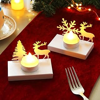 TIED RIBBONS Pack of 2 Reindeer Tealight Candle Holder Stand for Table Decoration Indoor Outdoor Xmas Decor - Decorations Items for Home Church Gifts (Iron)-picture-29