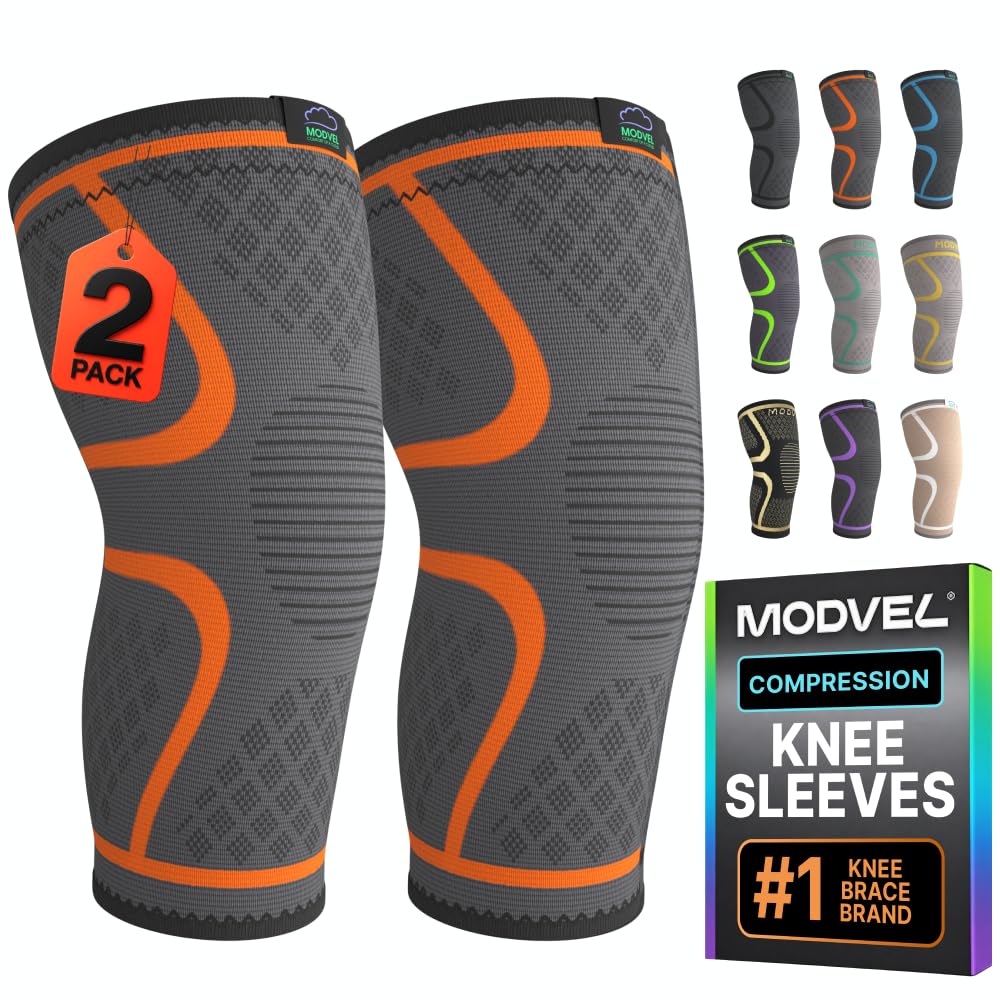 Modvel Compression Knee Brace for Women &amp; Men - 2 Pack Knee Brace for Running Knee Pain, Knee Support Compression Sleeve, Workout Sports Knee Braces for Meniscus Tear ACL &amp; Arthritis Pain Relief