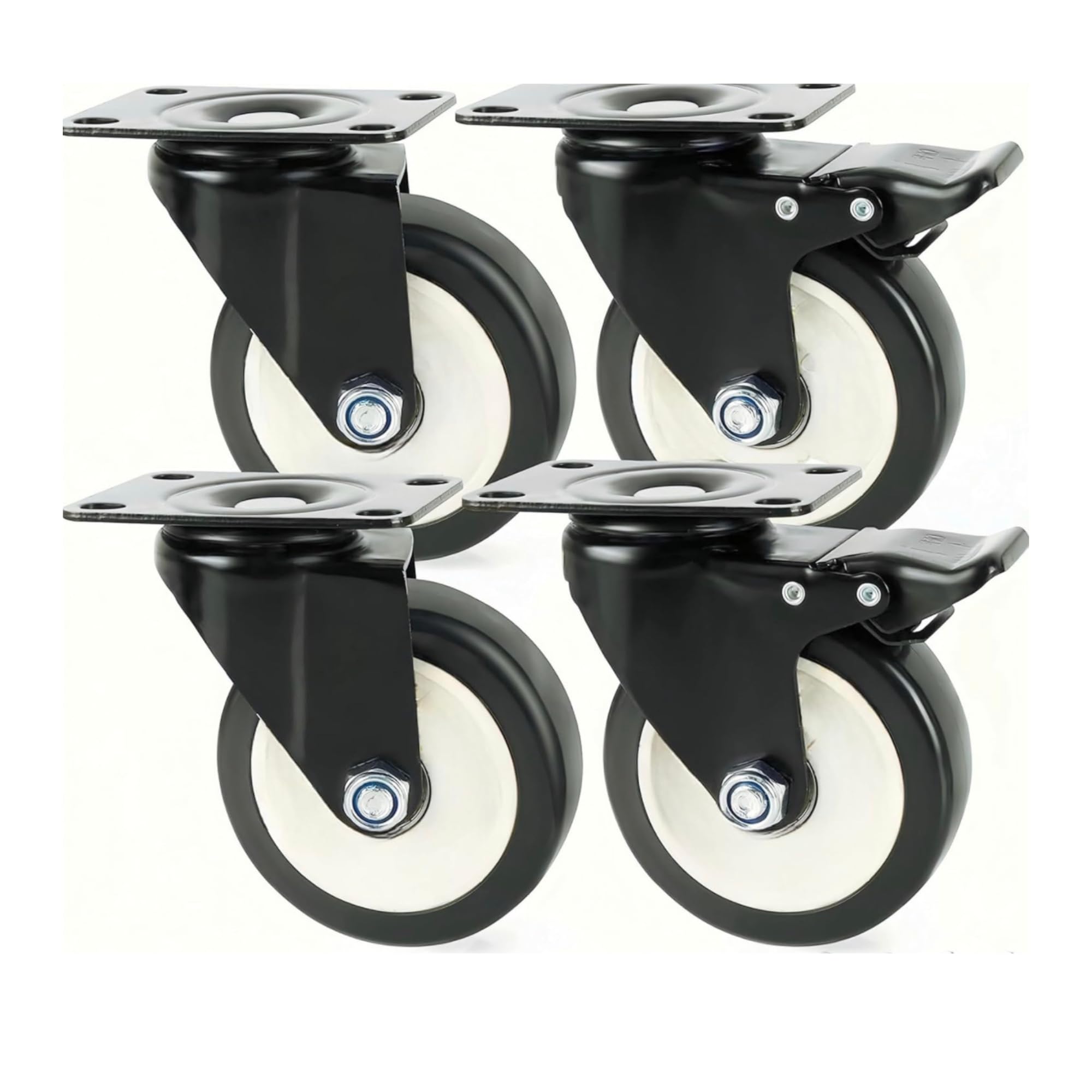3″ inch Heavy Duty Casters Wheels with Dual Break(Pack of 4) with 2 break 2 without,360 Degree moving 600lb loading Capicity (Black, 3 inch)