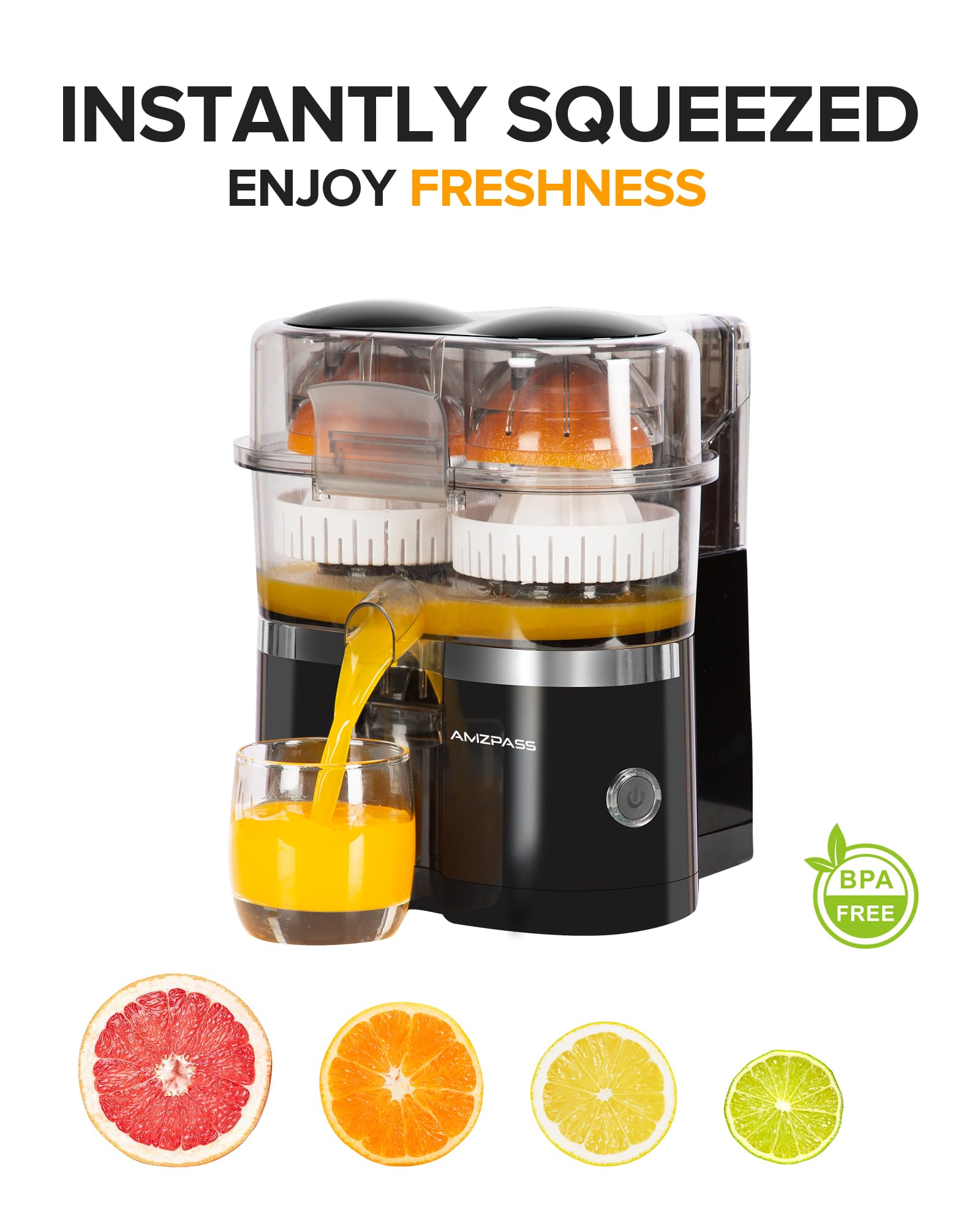 Exprimidor eléctrico de cítricos de doble cabeza, exprimidor de limón con cable de alimentación y cepillo de limpieza, máquina exprimidora automática de 1 botón para naranja, limón, lima, 7