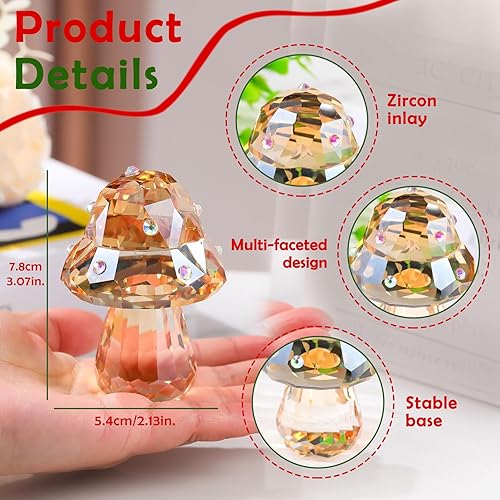 Miniatura 6 de Enjinkail Figura de cristal de hongo, bonita decoración de escritorio para el hogar con circonitas brillantes, regalos de hongos Kawaii para