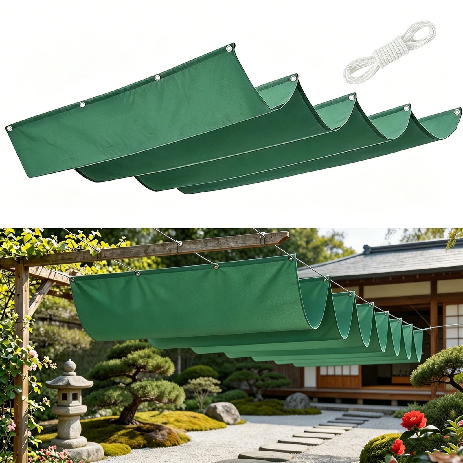 Voile d'ombrage rétractable 2.5x5m vert pour terrasse et jardin