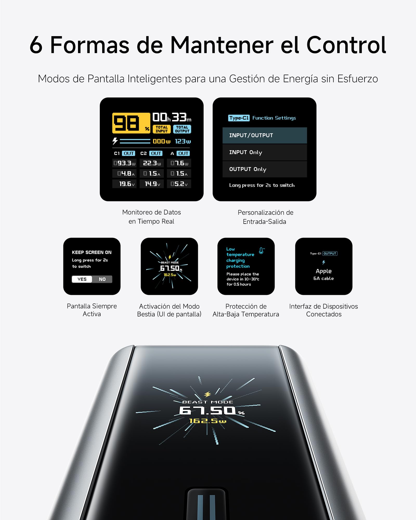 CUKTECH 15 Ultra Power Bank 20000mAh, 3 Puertos 210W MAX Potencia Total, Batería Portátil con PPS PD3.1 y Pantalla TFT, Bateria Externa Carga Rapida para MacBook Air/Pro/iPad/iPhone 16/Samsung/Xiaomi