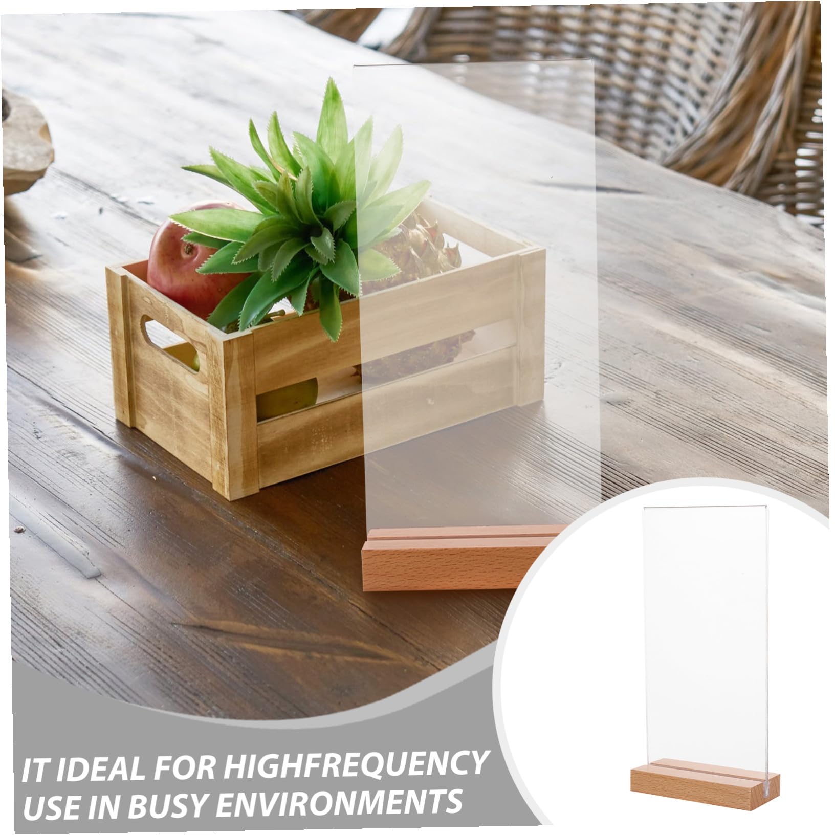 NUOBESTY 5 piezas Soporte de Señal Acrílico Transparente Vertical con Base de Madera para Menús y Carteles para Bodas Restaurantes y Oficinas