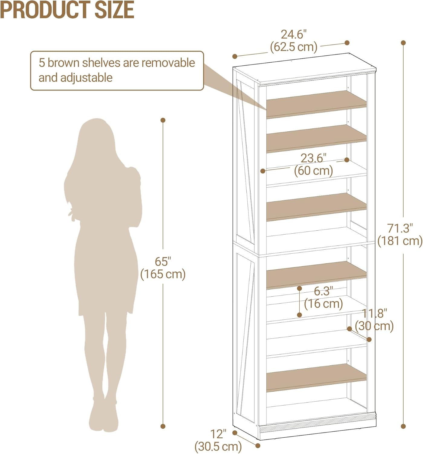 Hzuaneri Shoe Storage Cabinet, 10 Tiers Freestanding Shoe Cabinets, Wooden Shoes Rack with Cubby, 27-30 Pairs, Farmhouse Tall Shoes Cubby Organizer for Entryway, Living Room, White SR52603X