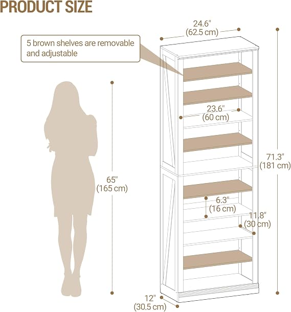 Hzuaneri Shoe Storage Cabinet, 10 Tiers Freestanding Shoe Cabinets, Wooden Shoes Rack with Cubby, 27-30 Pairs, Farmhouse Tall Shoes Cubby Organizer for Entryway, Living Room, White SR52603X