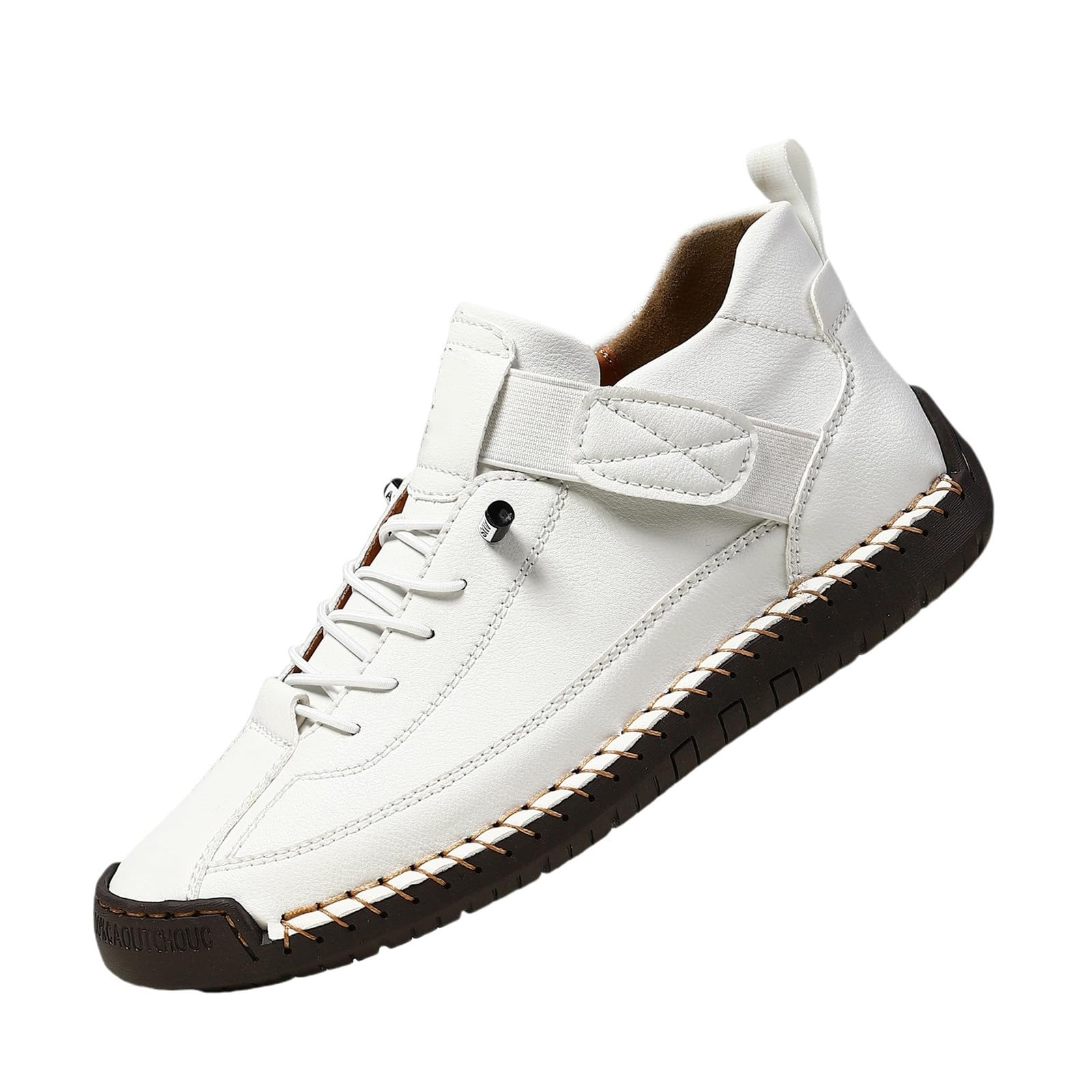 Womens Leather Chukka Ankle Boots with Adjustable Elastic Band Waterproof High Top Walking Shoes Casual Lightweight Non-Slip Shoes