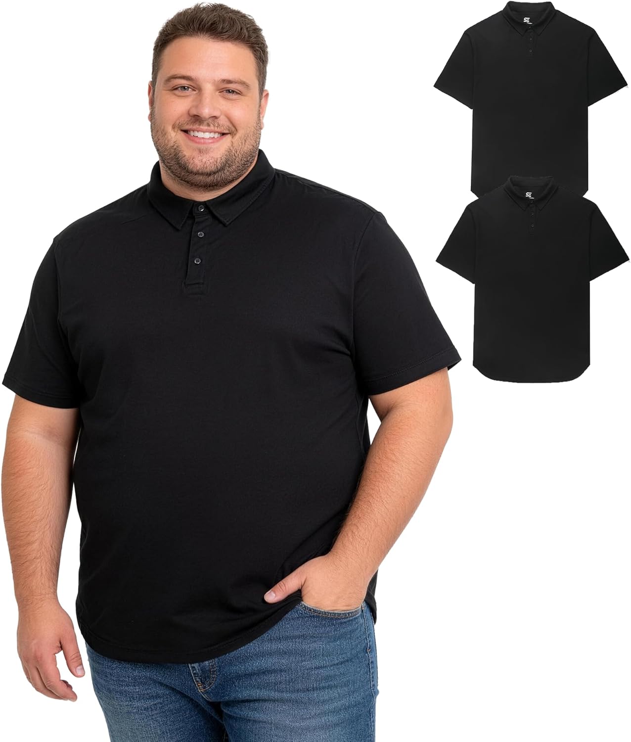 2 Pack Big and Tall Polo Shirts for Men Short Sleeve Golf Shirts Cool Dry Fit Moisture Wicking Casual Tops 5XL-7XL
