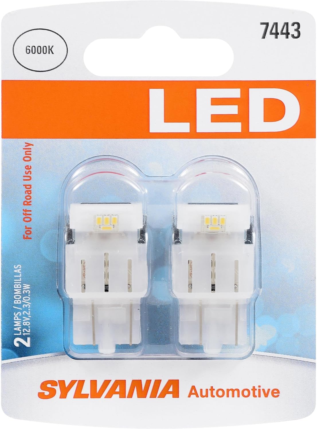 SYLVANIA - 7443 T20 LED White Mini Bulb - Bright LED Bulb, Ideal for Daytime Running Lights (DRL) and Back-Up/Reverse Lights (Contains 2 Bulbs)