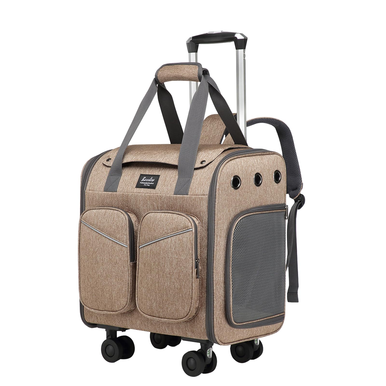Galatée Valise à roulettes pour Animaux De Compagnie, en Maille Polyester, avec Roues Pivotantes Freinées Et Amortisseurs, Poignée Antidérapante（Marron）