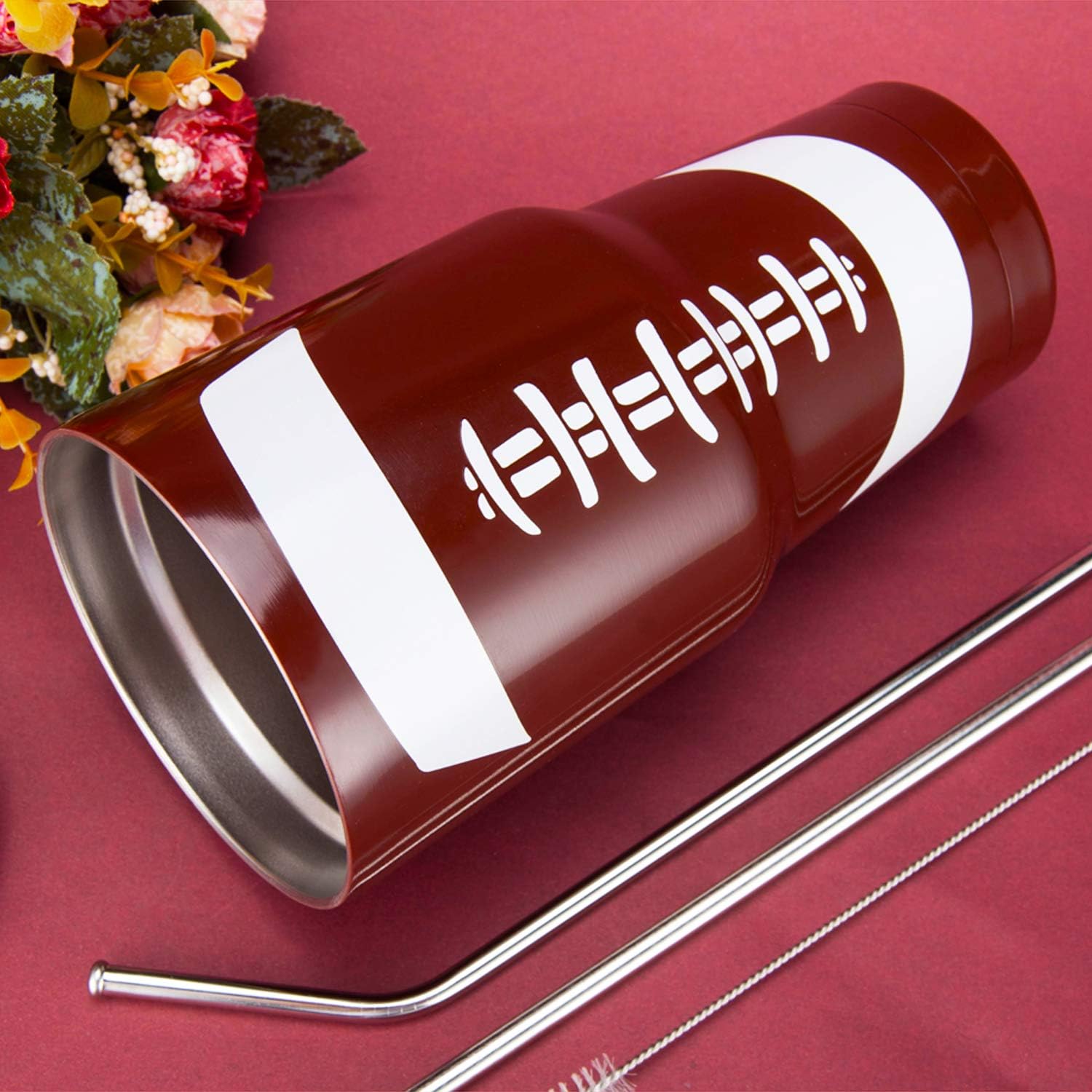 Joyclub 30oz Tumbler Stainless Steel Double Wall Vacuum Insulated Tumbler Cup Travel Mug with Lid, Straw and Cleaning Brush for Cold and Hot Drinks (Football) - Image 7