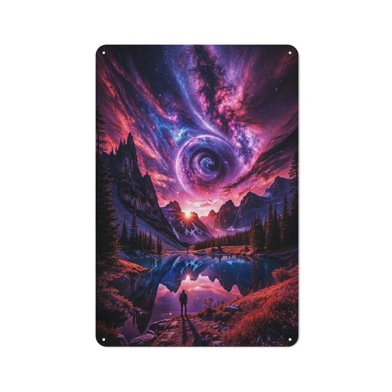 Shed Style Decorative Metal Plaque 30x20cm Featuring Space Fantasy Landscape, Porch Wall Decor for Patio Bar, Workshop, Shed Or Kitchen