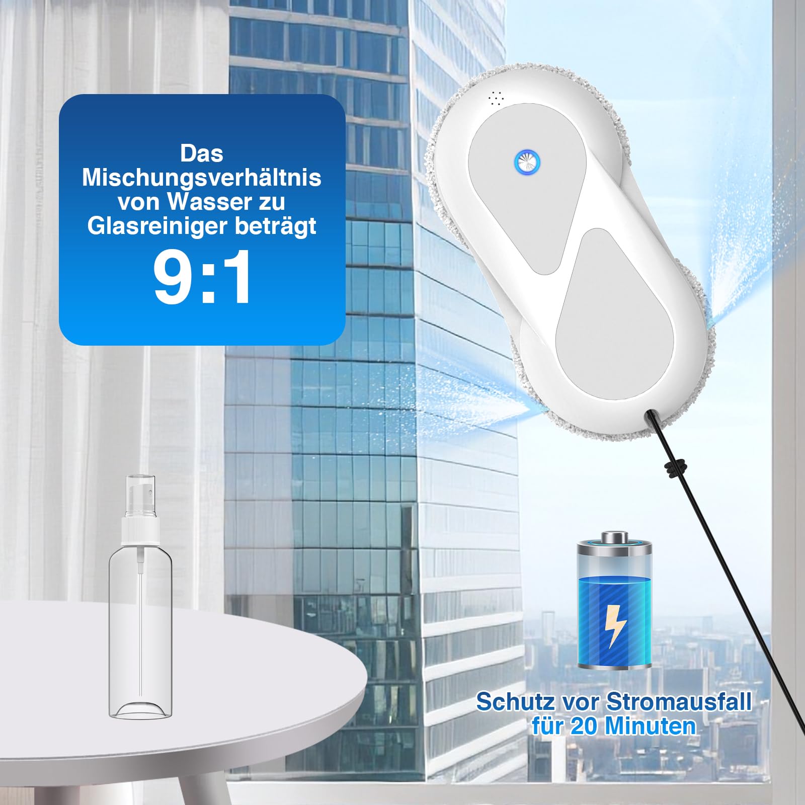 Fensterputzroboter 5600Pa, Elektrischer Fensterroboter mit Dual-Sprühsystem