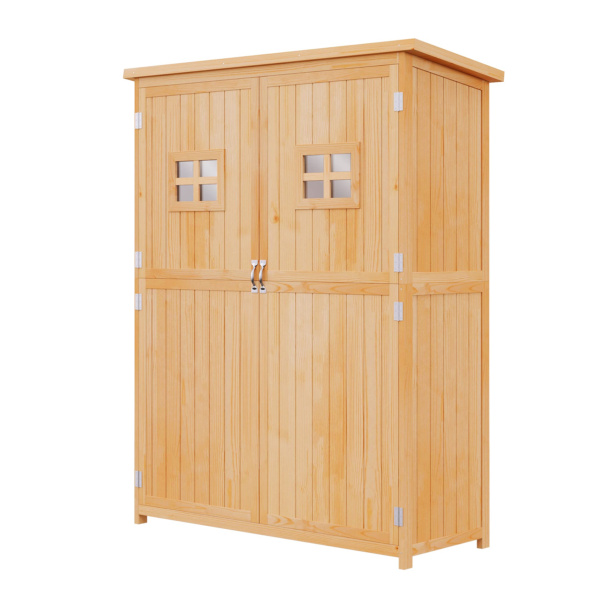 Outsunny Casetta da Giardino in Legno di Abete con Porta Doppia, Capanno Attrezzi con Mensole e Finestre, 127.5x50x164cm
