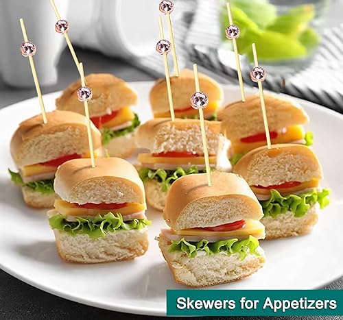 Miniatura 35 de Púas de cóctel, palillos de dientes de 4.7 pulgadas para aperitivos, palillos de cóctel de bambú para postres charcutería, palillos de dientes