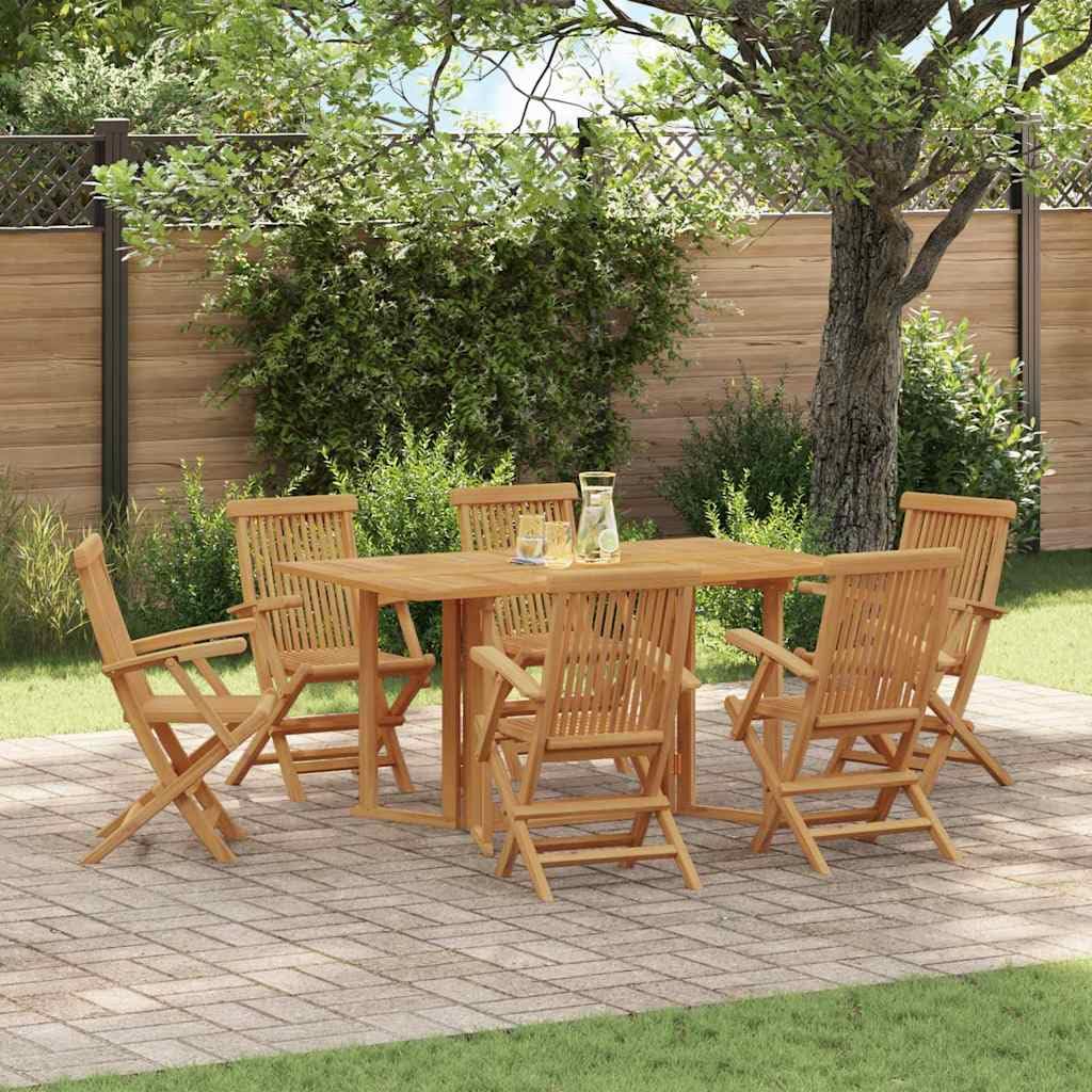 Generico Set da Pranzo per Giardino 7 PCS Marrone Legno di Teak Solido,Mobili,Mobili da Giardino,Mobili e sedie da Giardino,Sedie da Giardino,Marrone,70.8 kg,3155339