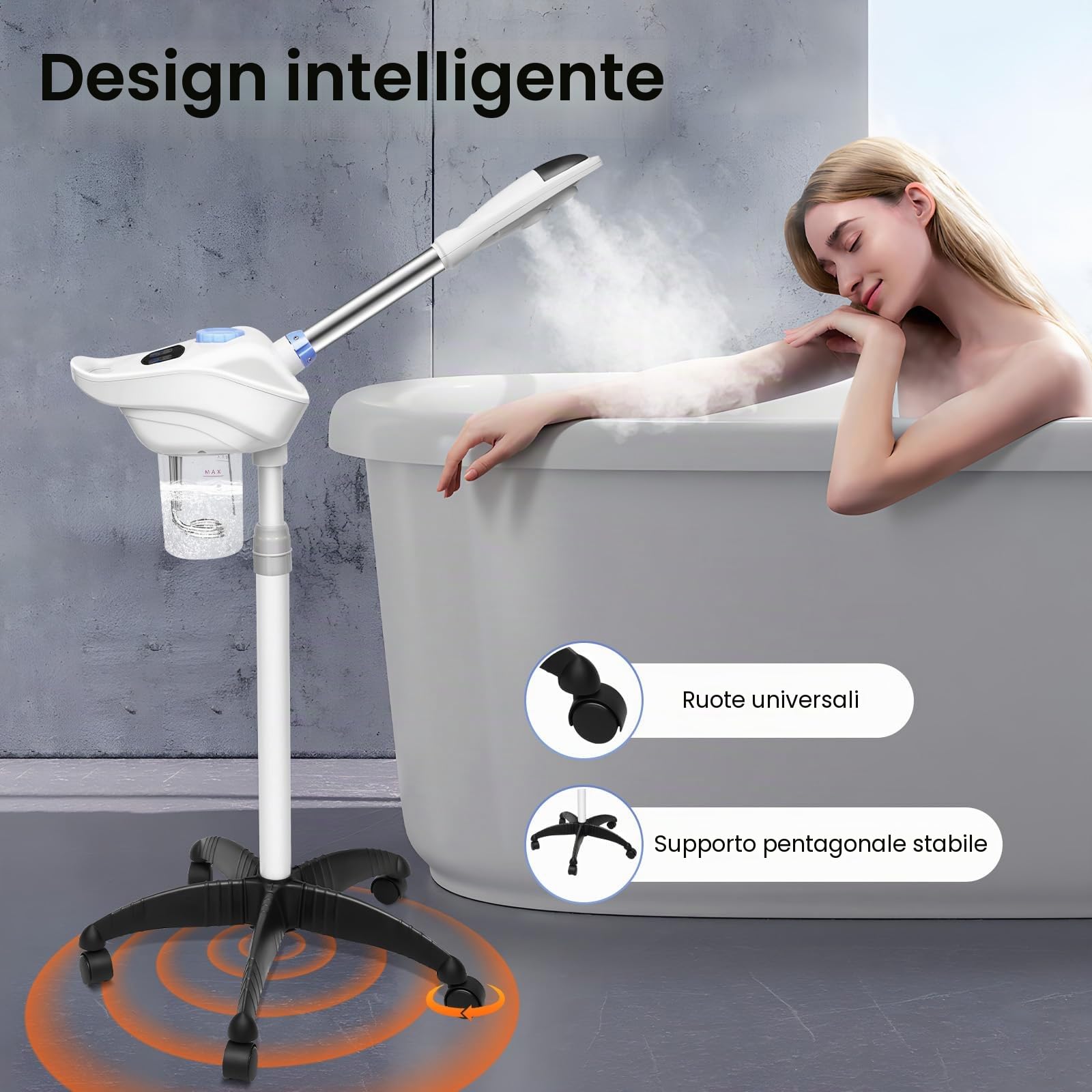 Spray viso vapozone professionale caldo/freddo da 750 W, vapore, sauna facciale, multifunzione con ugello rotante a 360 gradi, nanotecnologia, per salone di bellezza, spa domestica