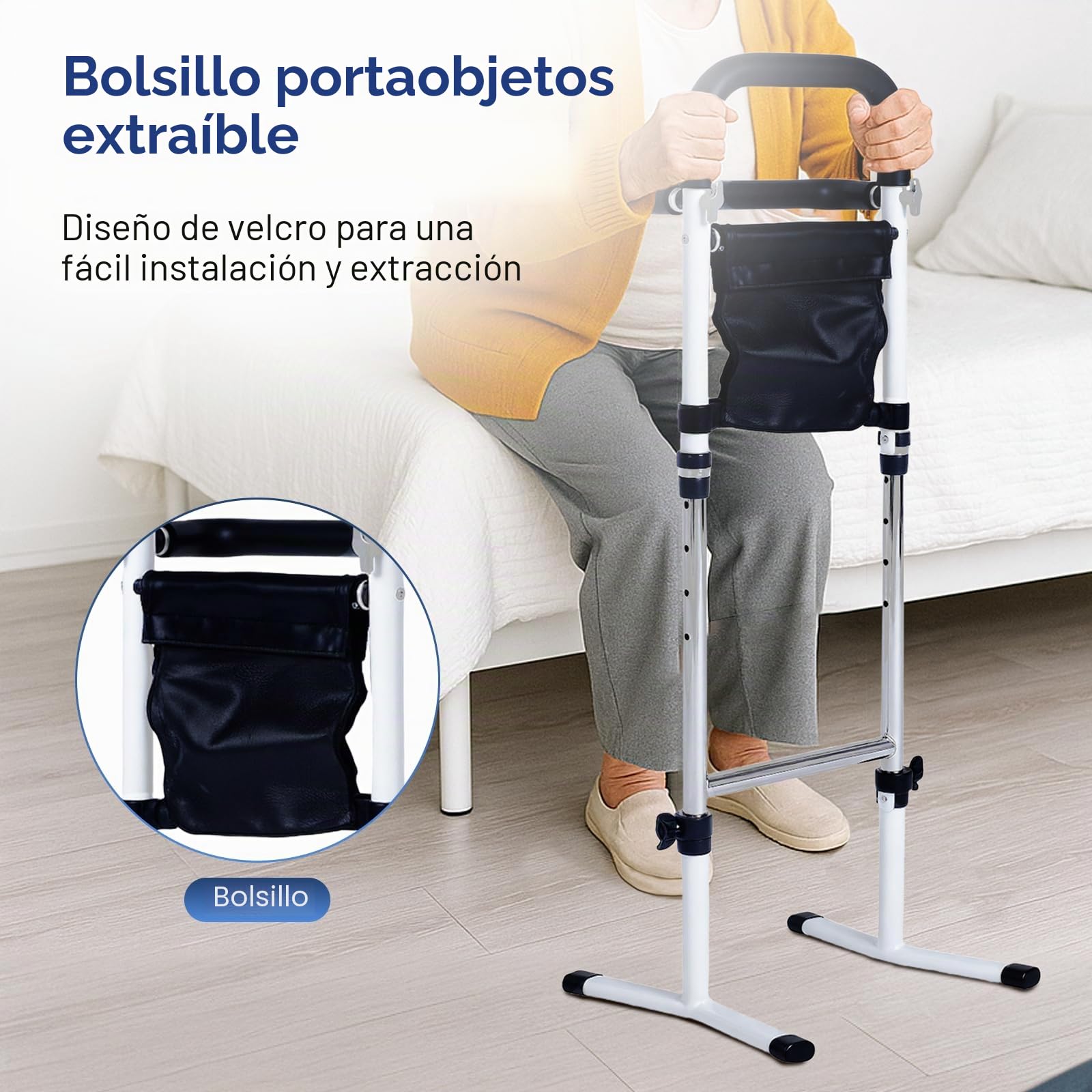 Ayuda para Levantarse para Personas Mayores, Ayuda para Levantarse de la Cama, Ayudante Móvil Ajustable para Levantarse, 5 Ajustes de Altura, Ayuda de Pie para Cama, WC, Sofá, Capacidad de Carga 150KG