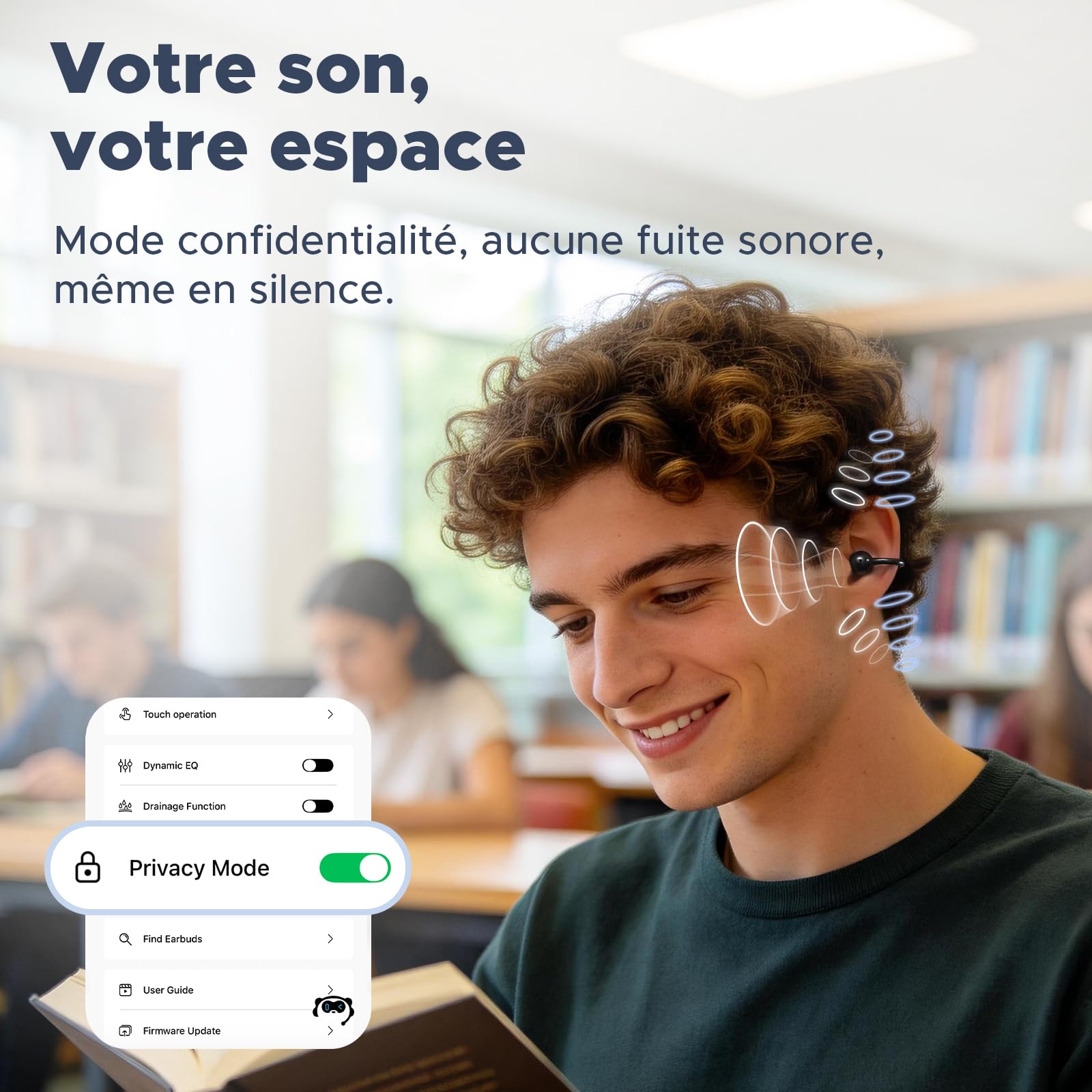 SoundPEATS UU2 écouteurs Bluetooth Ouverts,Touches physiques, Amplification des Basses | BT6.0,Haut-parleurs dynamiques de 12 mm à double aimant, LDAC,Hi-Res Audio, 4 MIC ENC, 42H d'autonomie, IPX5,Port confortable