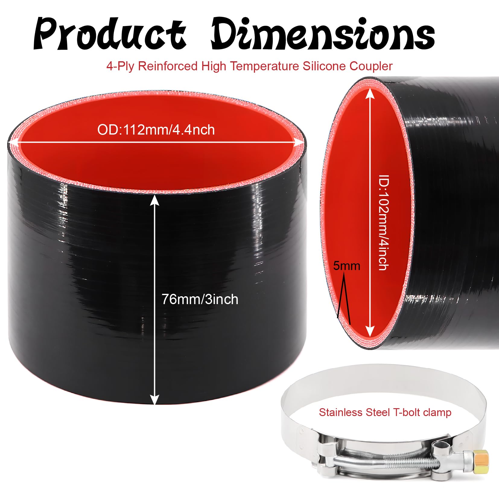Endure 4.5" ID Straight Silicone Coupler Hose (114mm) High