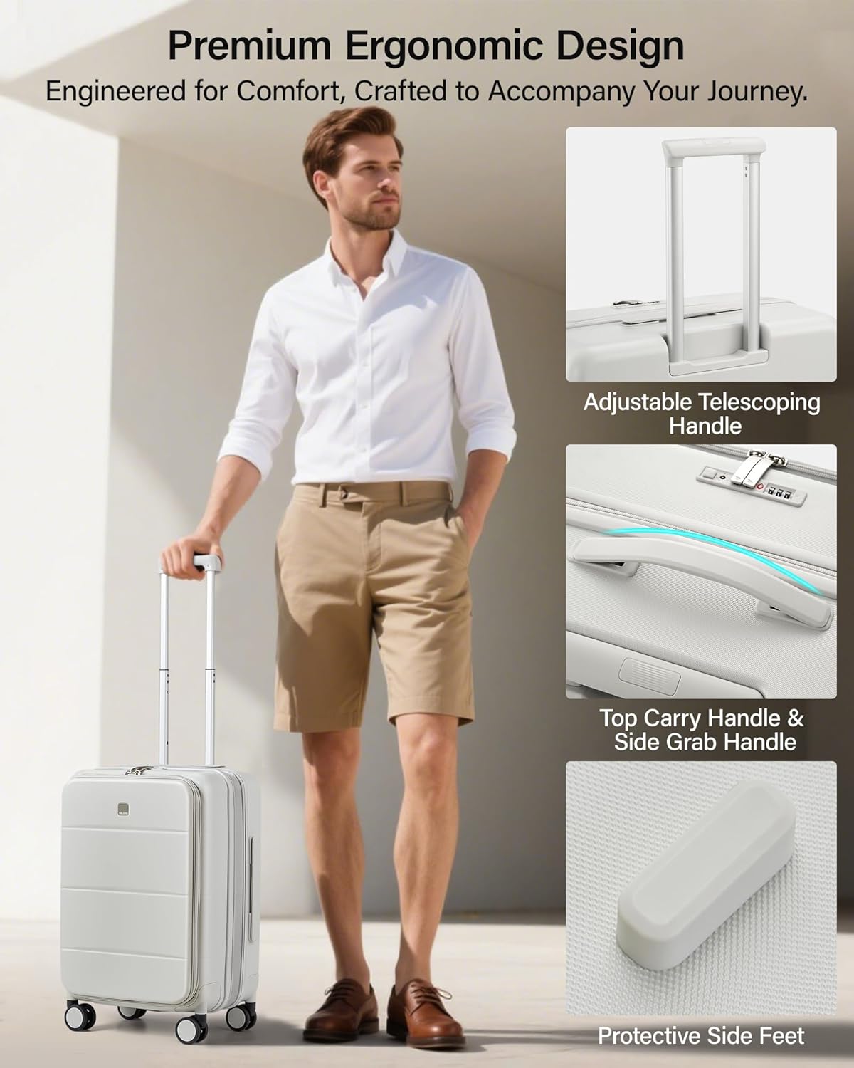 MILADA 20-Inch Expandable Carry On Luggage, Hard Shell Top-Opening Luggage with Wheels, TSA-Approved Small Travel Bag for Men and Women Carry-On Suitcase, White - Image 7