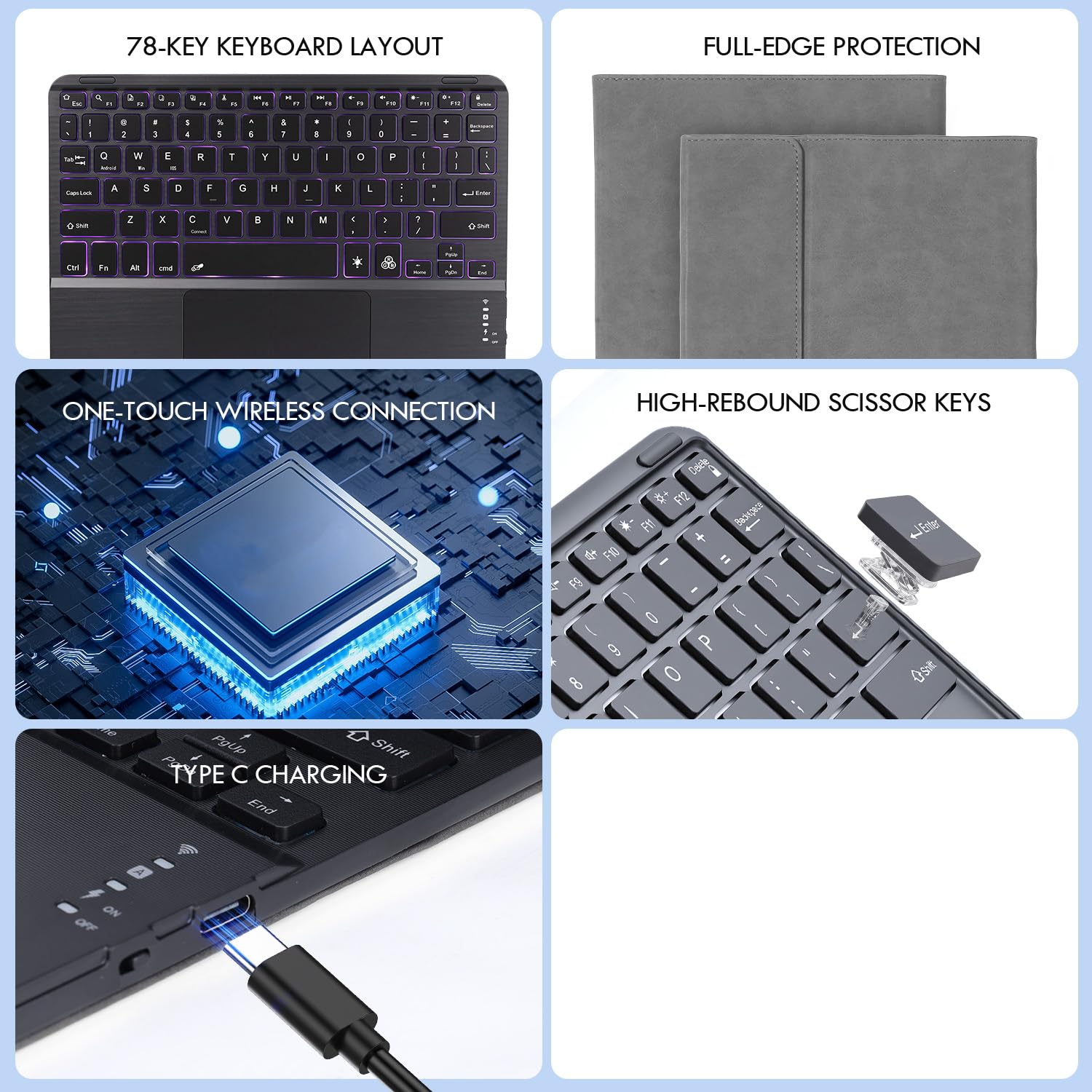 Custodia tastiera per Surface Pro 11/10/9/8/Pro X 13" (grigio)