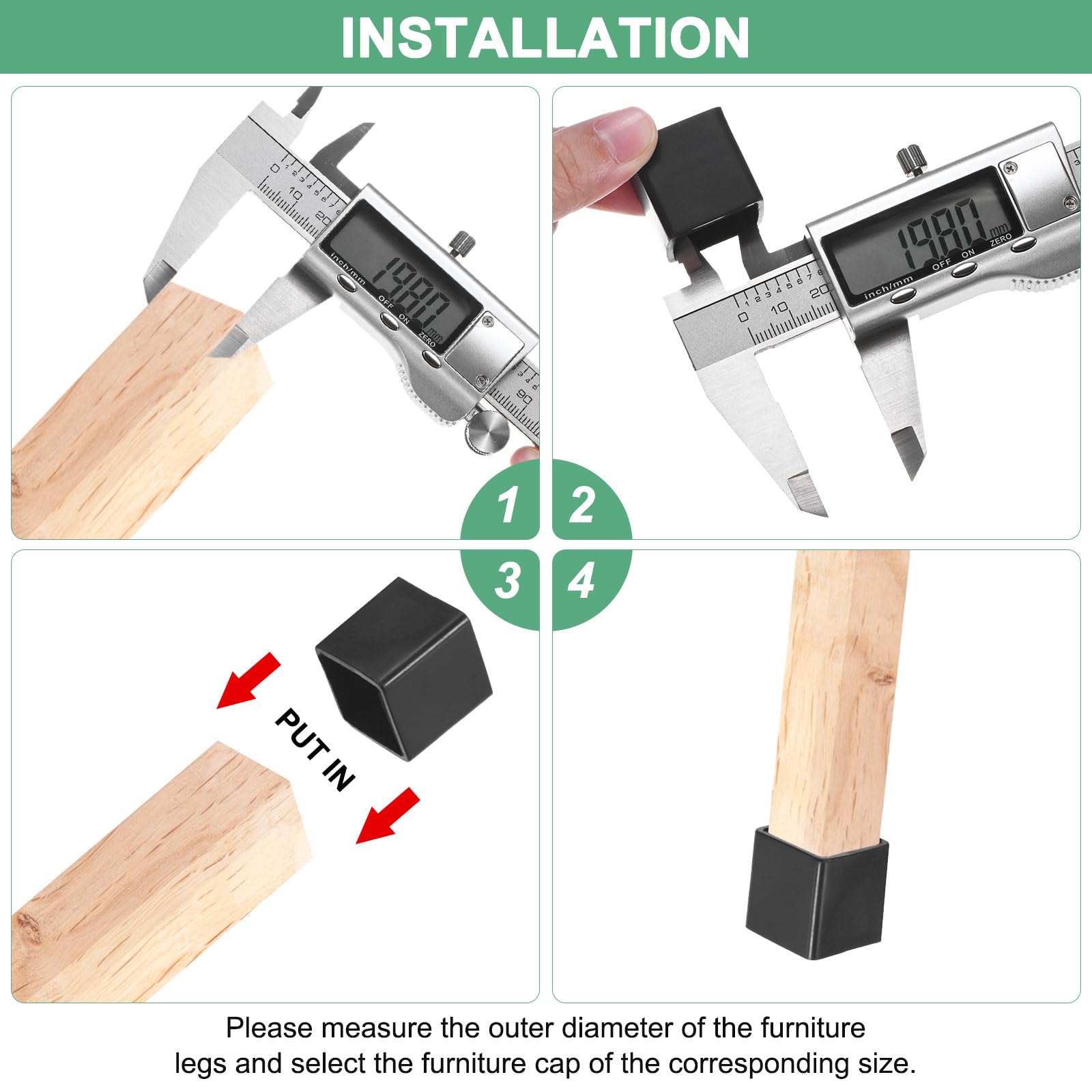 M METERXITY 8-Pack Square Chair Leg Caps, 1" (25mm) PVC Chair Leg Floor Protectors For Chairs/Table/Bed, Furniture Feet Covers Cups Non-Slip End Tips