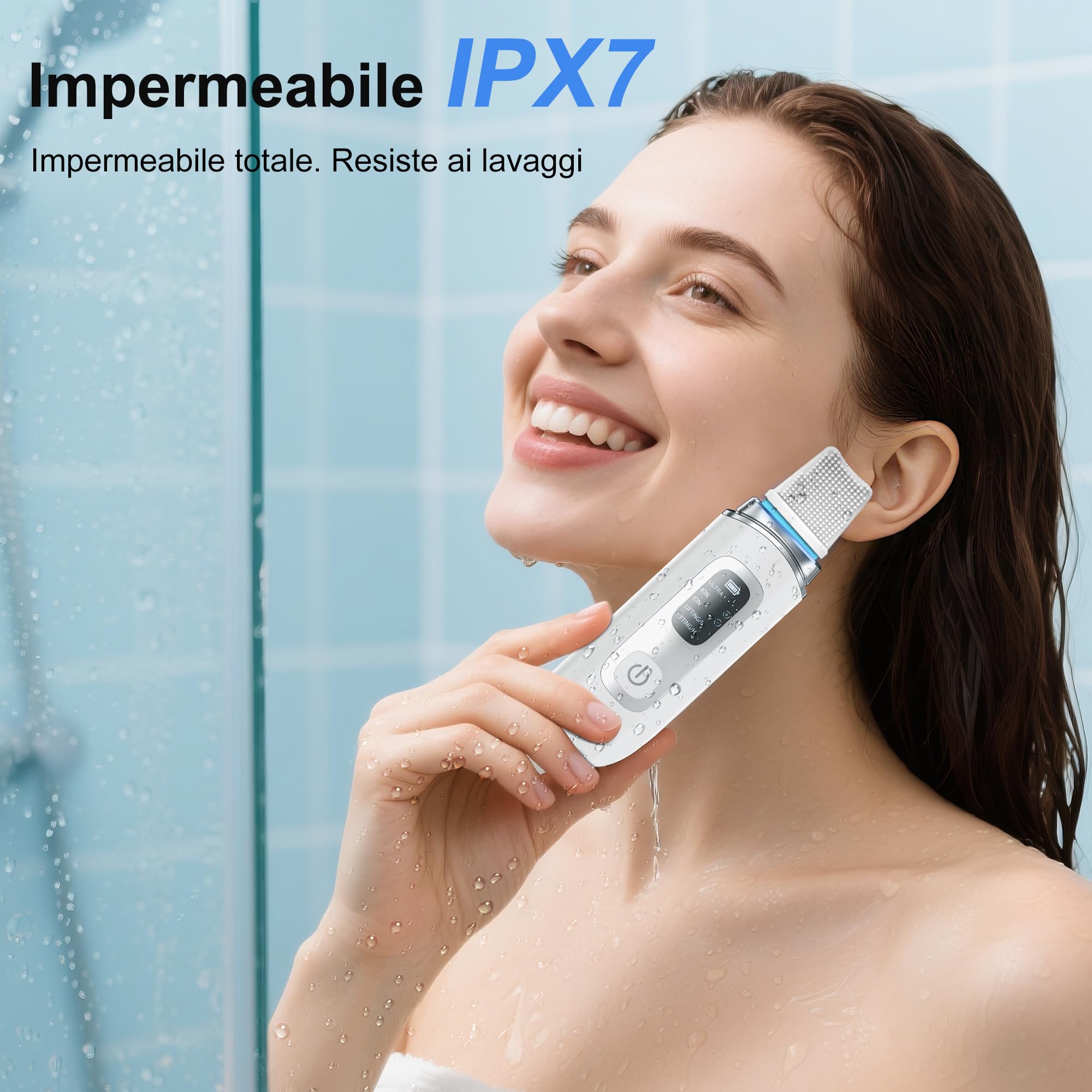 Pulizia Viso Ultrasuoni, Skin Scrubber con 4 Modalità e Impermeabile IPX7, Luce Rossa e Blu Spatola Professionale Punti Neri Rimozione Pulizia Profonda la Viso Peeling e Cura