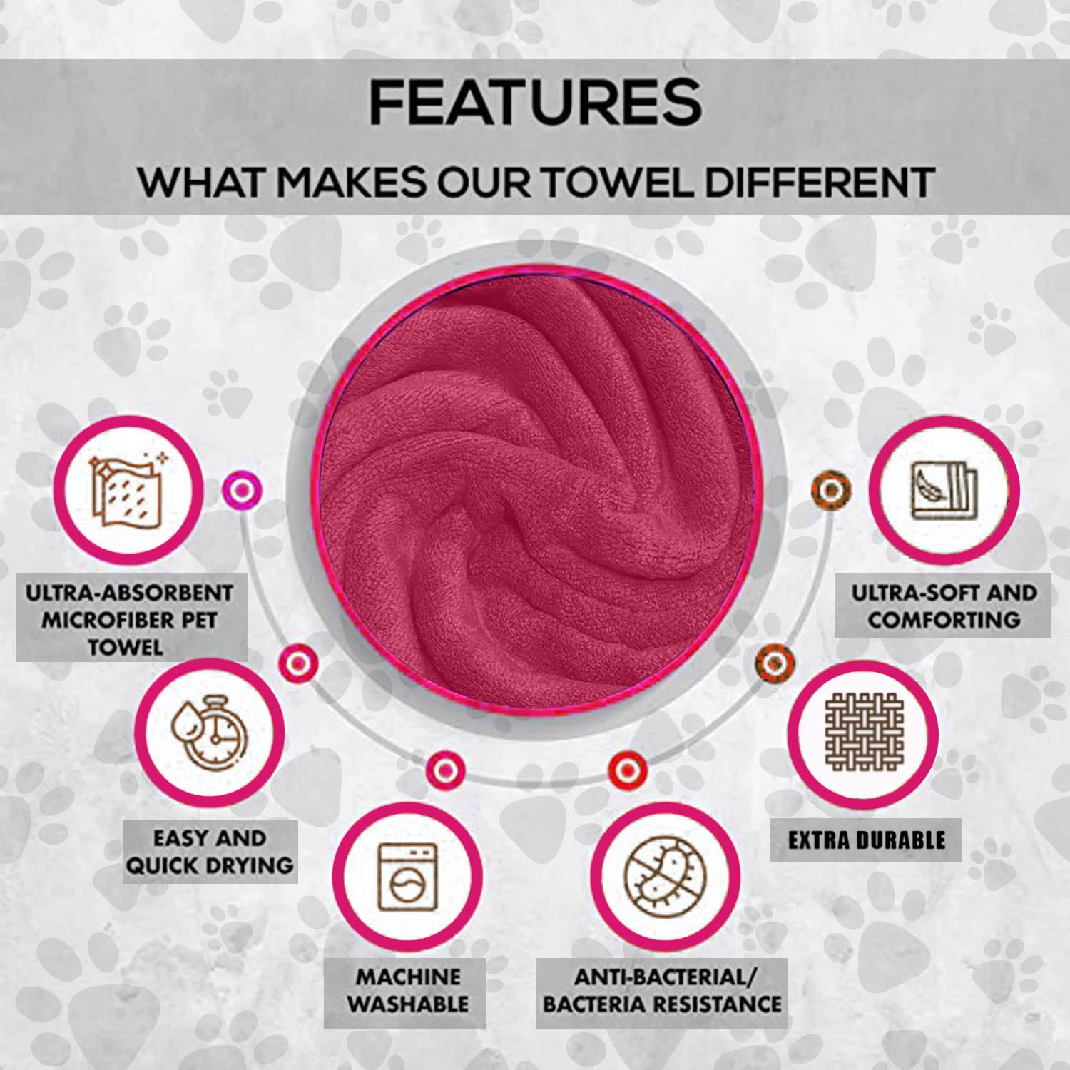 Sassoon | Dog Towels for Drying Dogs |Large Pet Towels for Dogs | Towels for Dog | Towels For Cats | Ultra Soft, Super Absorbent, Microfiber, Machine Washable and Quick Drying - Pack of 1 (Pink) 3
