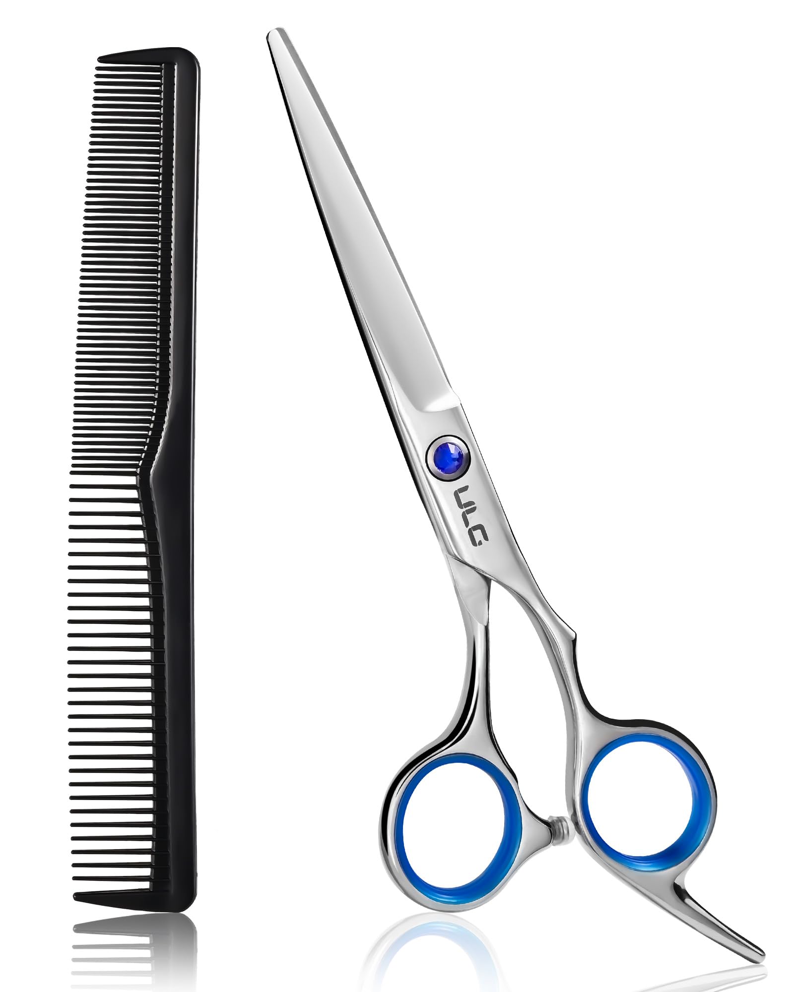 ULG Haarschere, professionelle Friseurschere, 16,5 cm, rechtshändig, Rasierklingen-Schere mit Kamm, Friseursalon-Haarschere aus japanischem Edelstahl, handgeschliffen