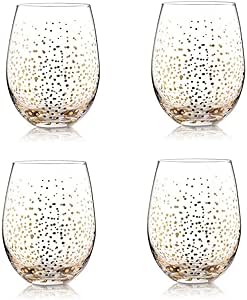 4 Holiday Gold Fizz Stemless Wine Glasses Christmas Drinking Glassware
