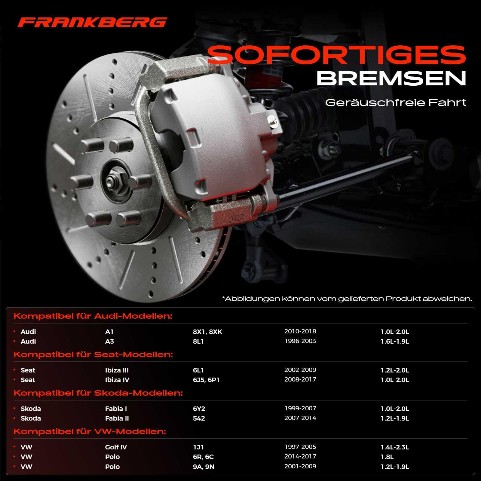 Frankberg Bremsscheibensatz inkl. 2x Bremsscheiben Vorne Belüftet Ø287mm Kompatibel mit Golf IV 1J1 Polo 6C1 6R1 Fabia II 542 Polo 9A 9N Fabia Replace# 6R0615301A,JZW615301D