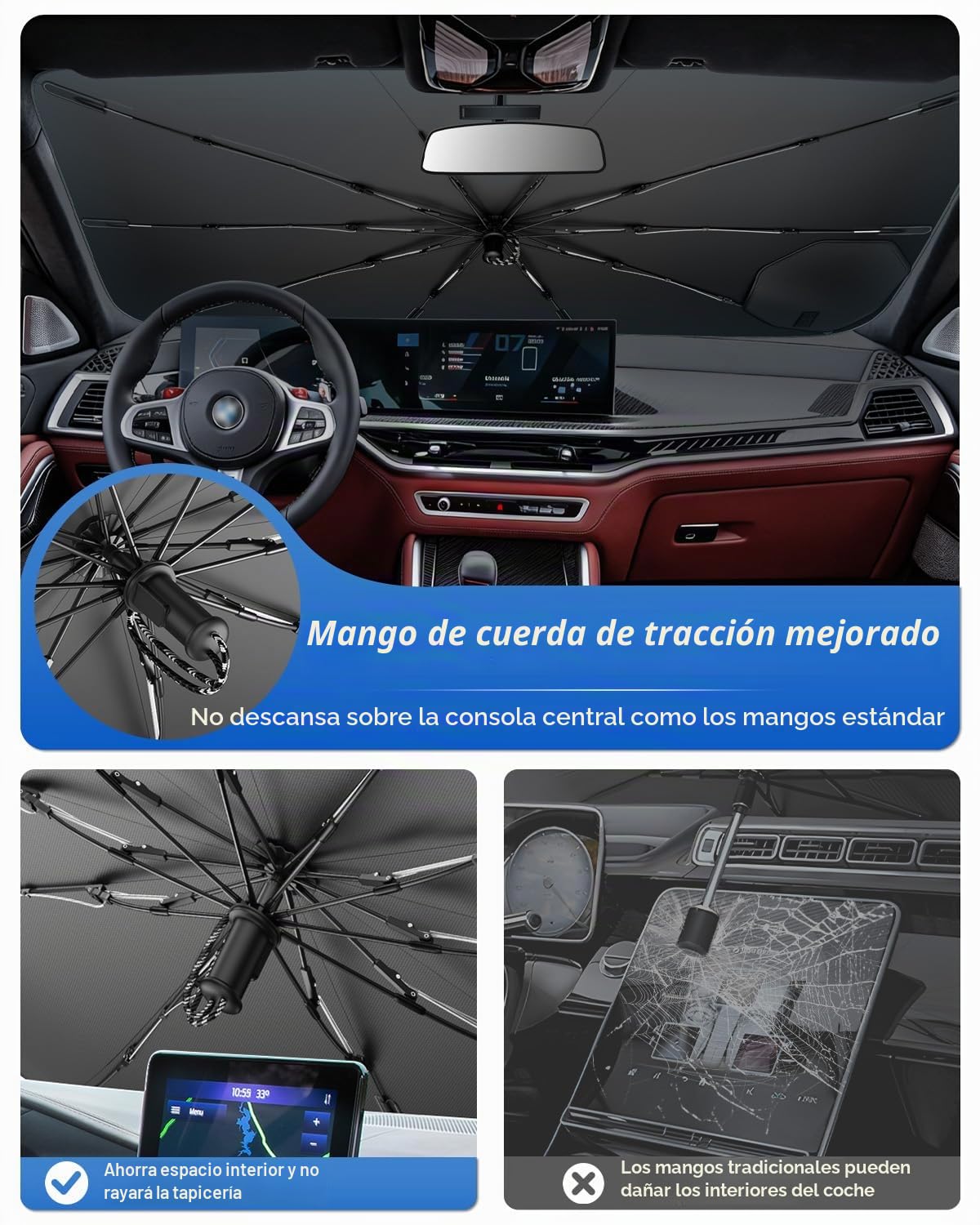 SHAOHAO Compatible con BMW X5 G05 /X6 G06/X7 G07 2018-2026 Parasol para Coche Parasol Fácil Almacenamiento Cordón de tracción Protección UV Protección Solar Accesorios