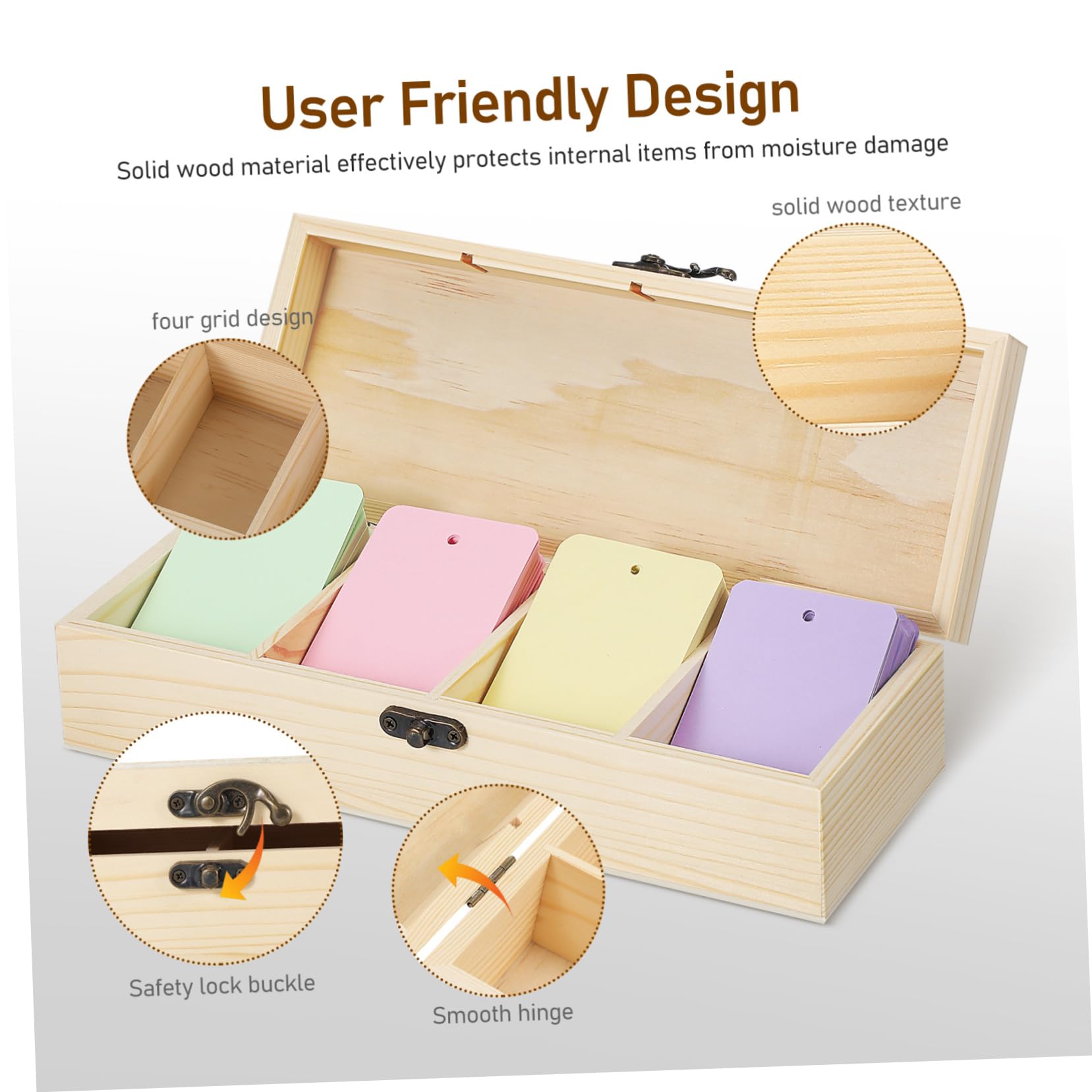 Holzbox mit Klappdeckel 2 Stück 25x9.5x6.5cm Aufbewahrungsbox mit Ablagefächern für Notizen und Karten Geeignet für Büro Schule und Wohnraum