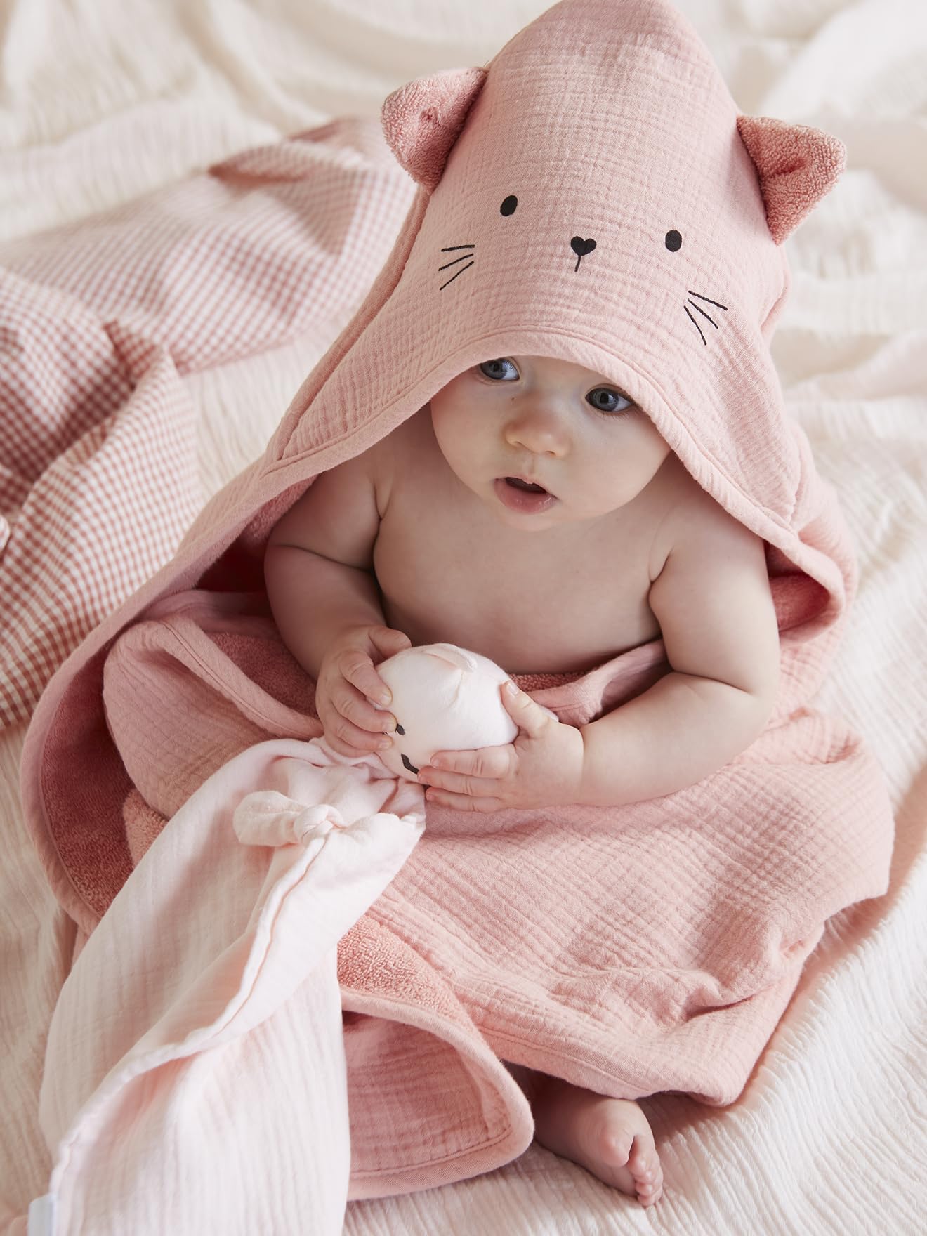 VERTBAUDET Cape de bain + gant en gaze de coton bio*,