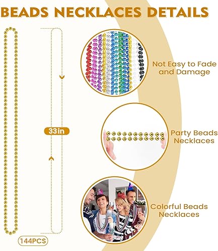 Miniatura 10 de SHAOQINLIN 144 collares de cuentas moradas metálicas de 33 pulgadas y 0.276 in, collar de cuentas para fiesta de Mardi Gras, collares redondos a