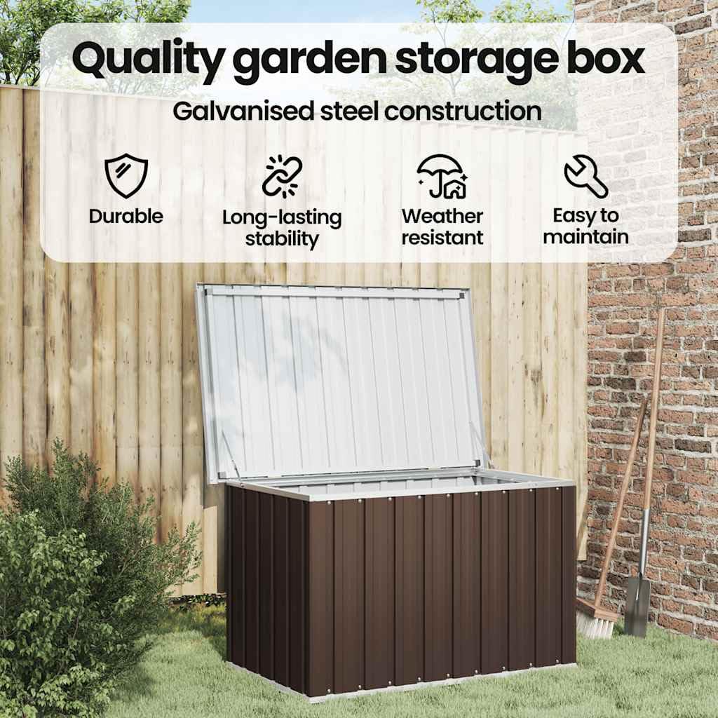 Scatola portaoggetti da giardino, marrone, 109 x 67 x 65 cm, con telaio in acciaio zincato, resistente alle intemperie, per cuscini e attrezzi da giardino, per terrazza, balcone e esterni