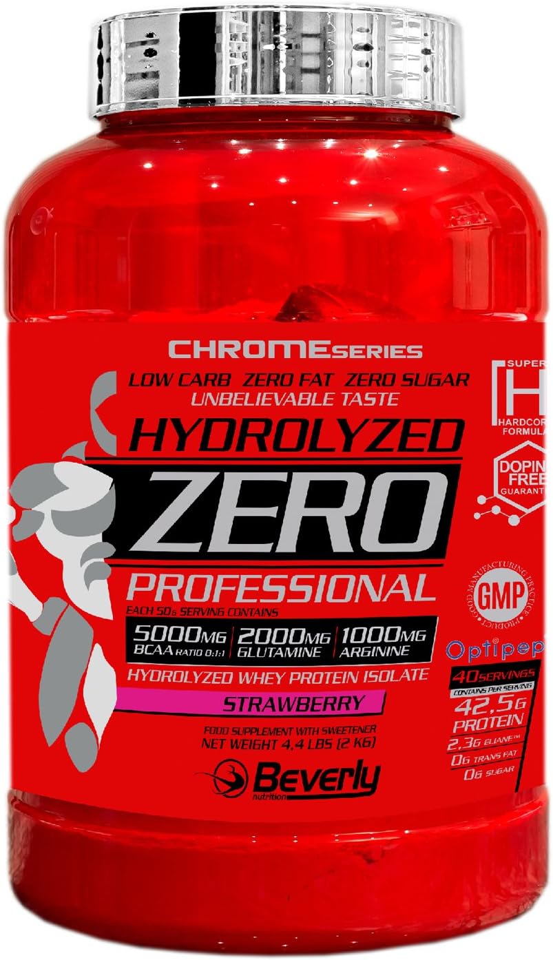 Beverly Nutrition Exclusive For ABSat40 Whey Hydrolyzate Zero Professional protein formula - includes Amino acids ,L-glutamine, BCAA 8: 1: 1 and L-Arginine - Develops Muscle large, dry, rocky and at the same time avoid muscular catabolism - Strawberry Flavor - 4.4 lbs (2 kg)