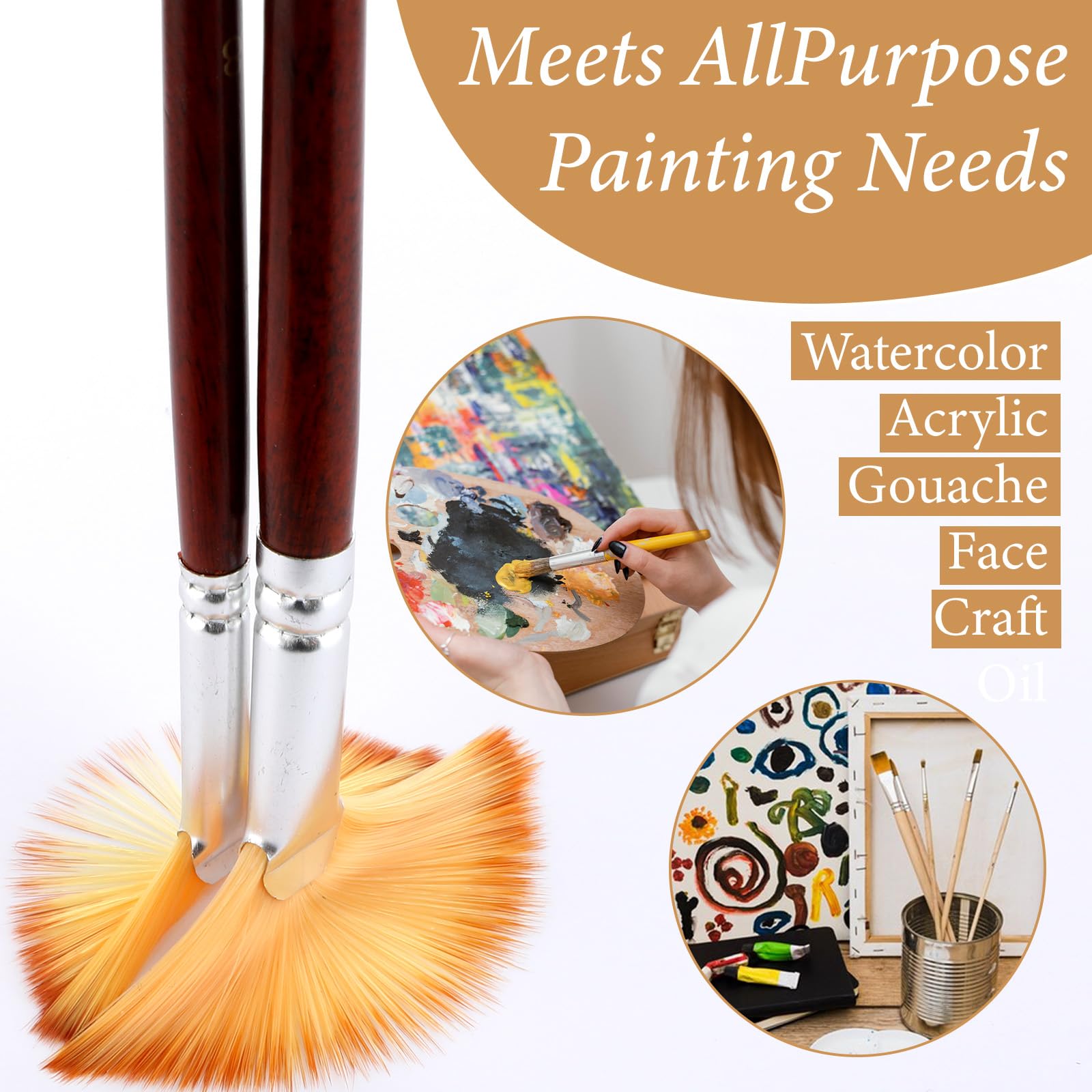 COMNICO Fächerpinsel, professionelles Künstlerpinsel-Set, weiches Nylonhaar, langer Holzgriff, für Künstler, Acryl, Aquarell, Ölgemälde, 42 Stück