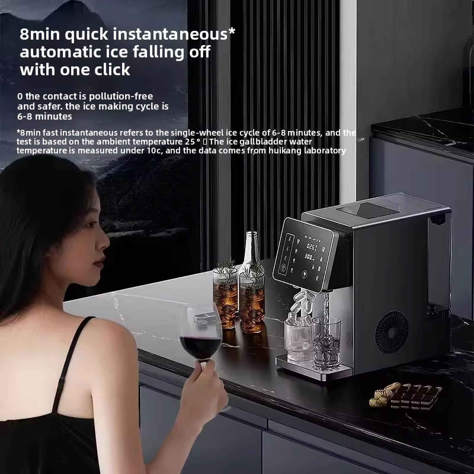 Máquina for hacer hielo en encimera con dispensador de agua fría y caliente, bandeja de hielo cerrada de 9 cubitos, calentamiento instantáneo de 2100 W, modos de té de 45 °C y 85 °C