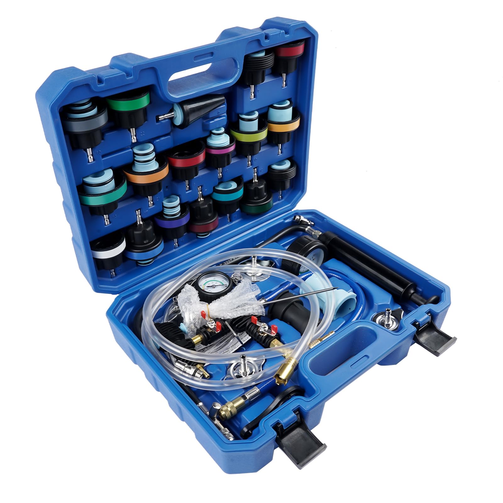 31 Pezzi Universale Radiatore Pressione Tester Kit per Il Test del Sistema di Raffreddamento del radiatore Pressione per Auto, Strumento ad Aria compressa per Auto, Blu