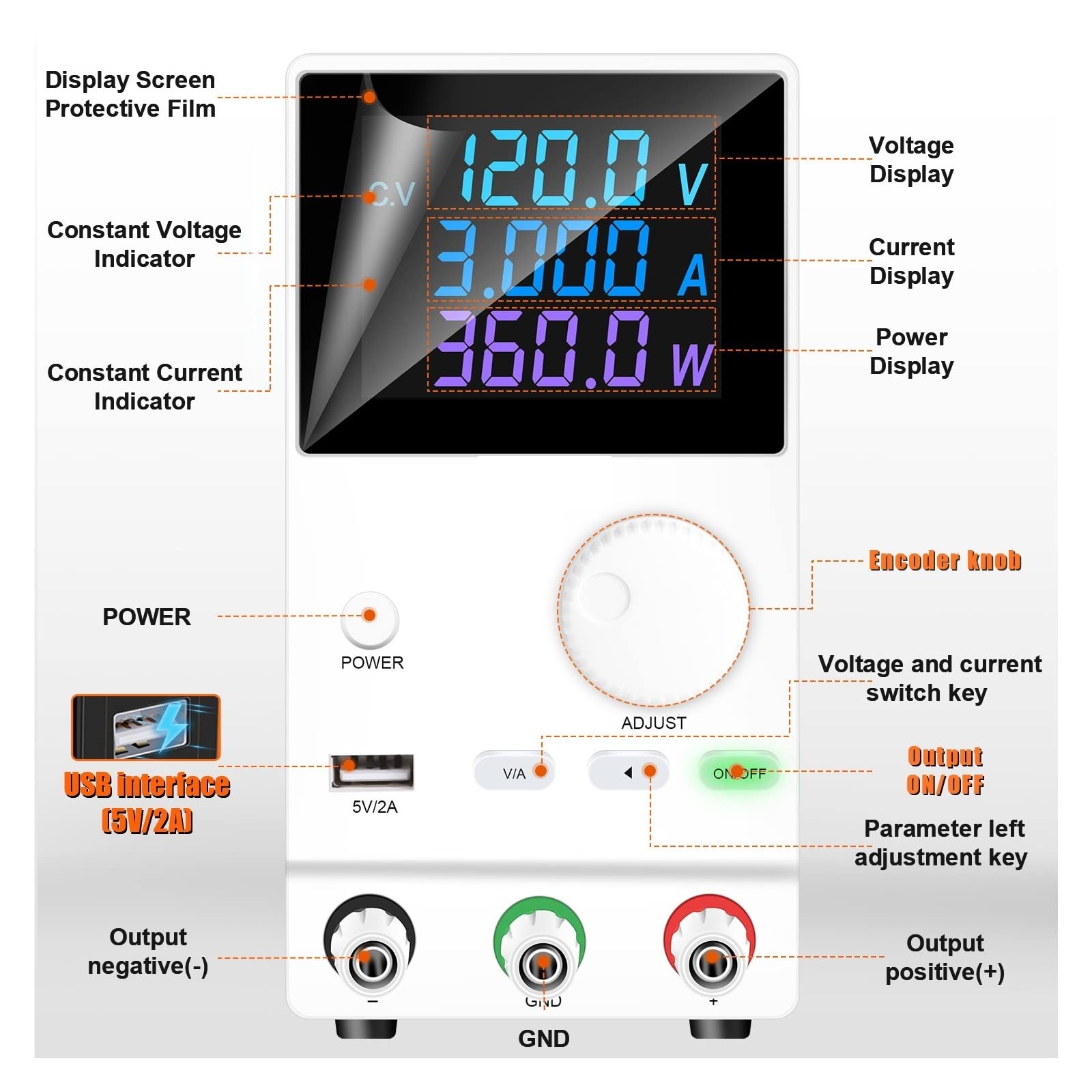 Labornetzgerät, Laborbank-Netzteil, einstellbar, 30 V, 10 A, 5 A, 60, 120, 3 A, Strom, Spannung, Leistungsregler, Test, DC, USB, 300 W Quelle(120V 3A)