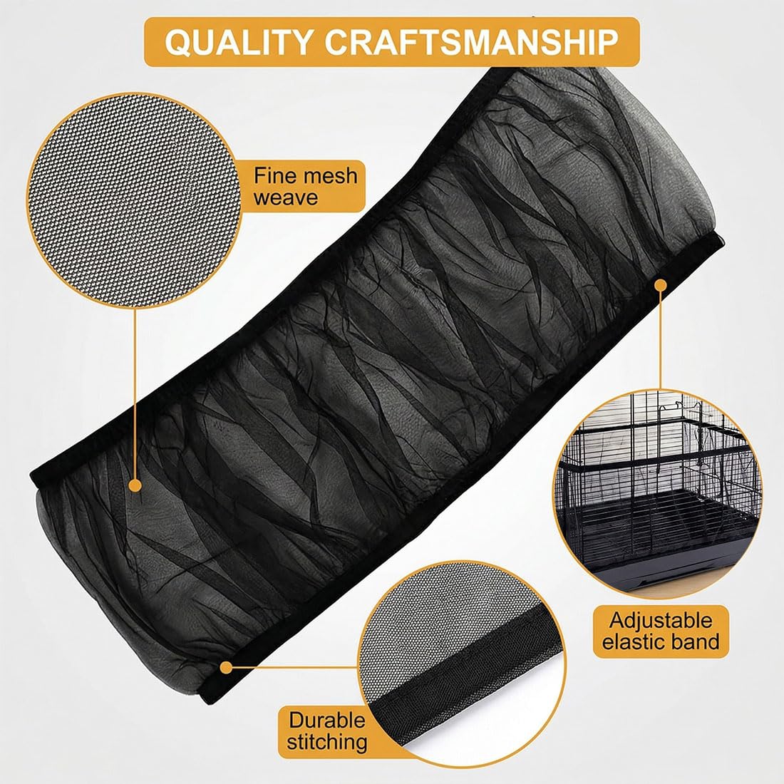 Copertura Gabbia Pappagalli 1 Pezzo Nero Altezza 20 Cm Circonferenza 80-110 Cm Rete Nylon Traspirante